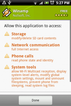 Android Market Security Settings for App