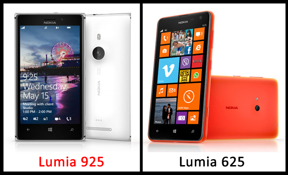 Right - Lumia 925: Nokia's new flagship device in India. Left - Lumia 625: Nokia's largest smartphone.