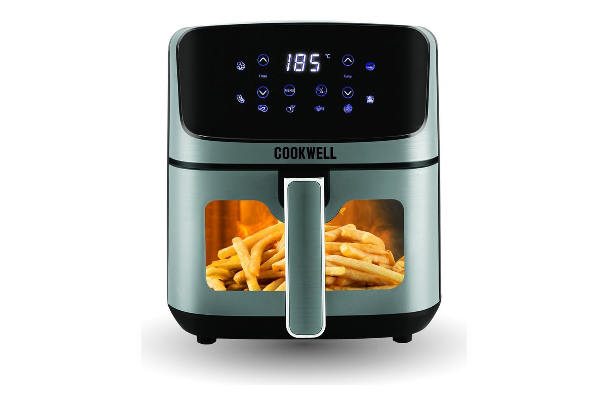 Cookwell 5 L air fryer with see-through window, grey and black