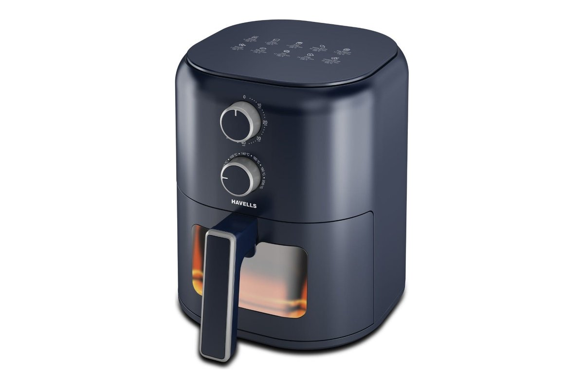 Havells Prolife Brio 4.2 L air fryer with see-through window and dial controls