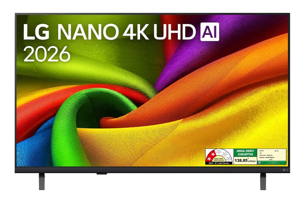 LG 43NU870BPLA 43-inch NANO 4K UHD TV on its stand, front view