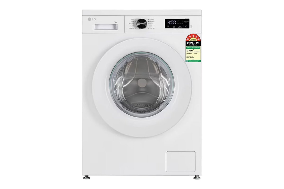LG FHB1207Z2W 7 kg front-load washing machine in white, front view