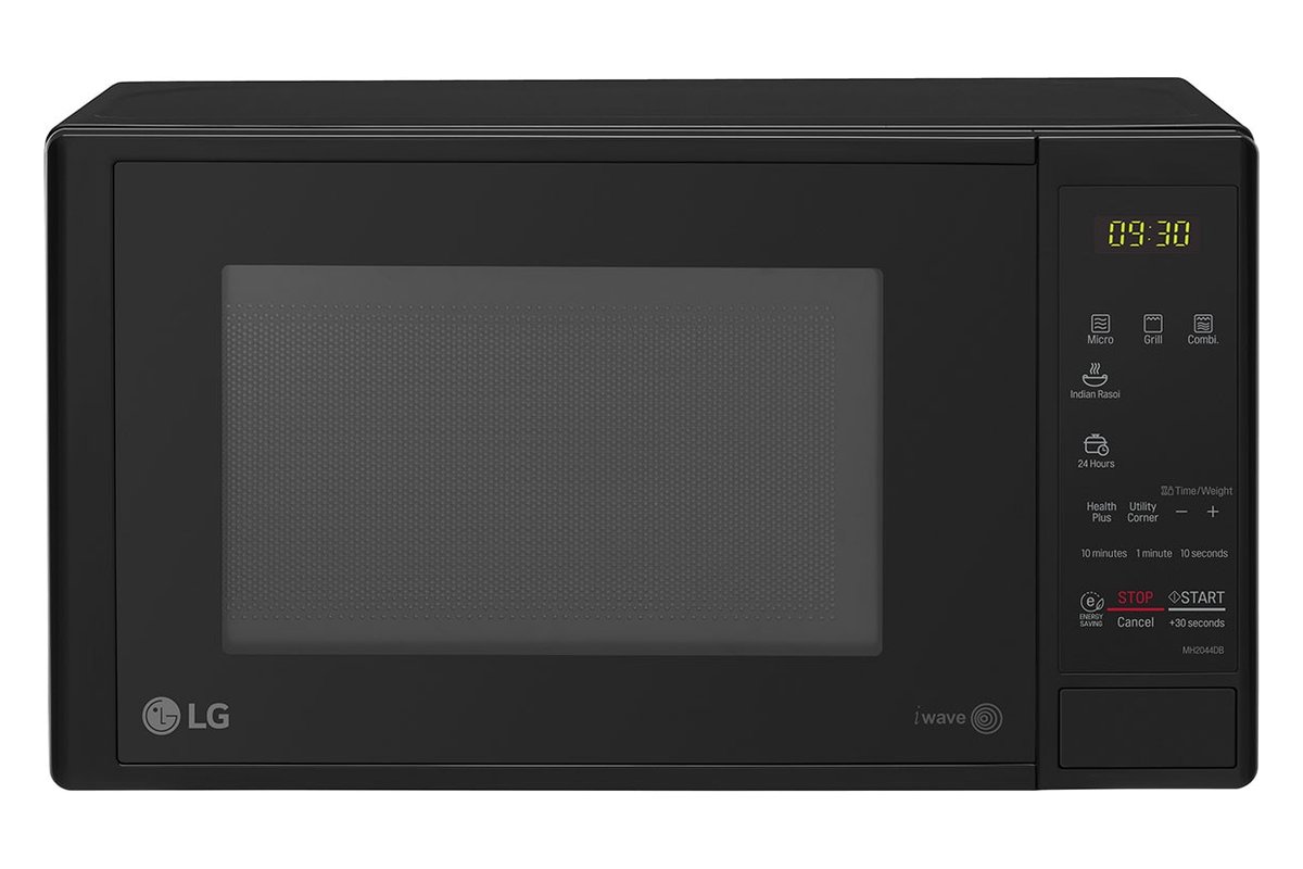 LG MH2044DB 20 L grill microwave oven in black, front view