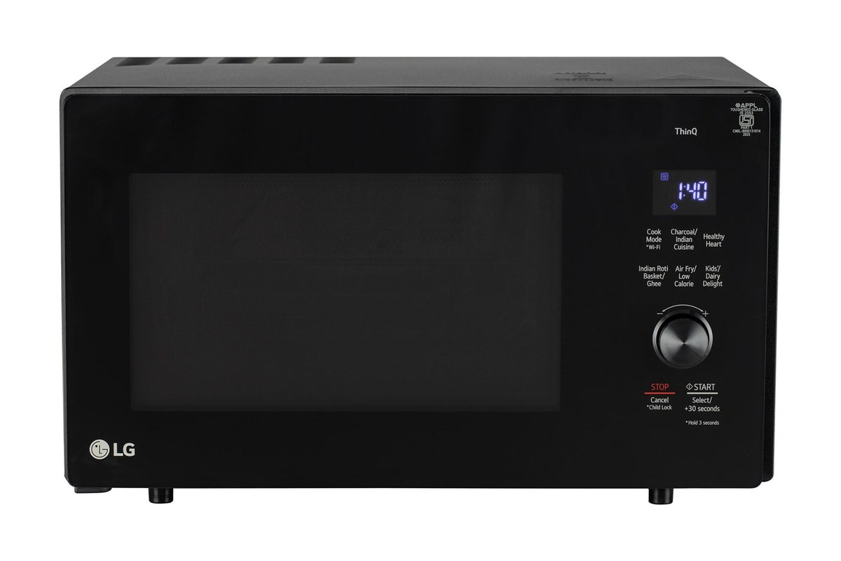 LG MJEN286UFWF 28 L convertible microwave with Air Fry, front view