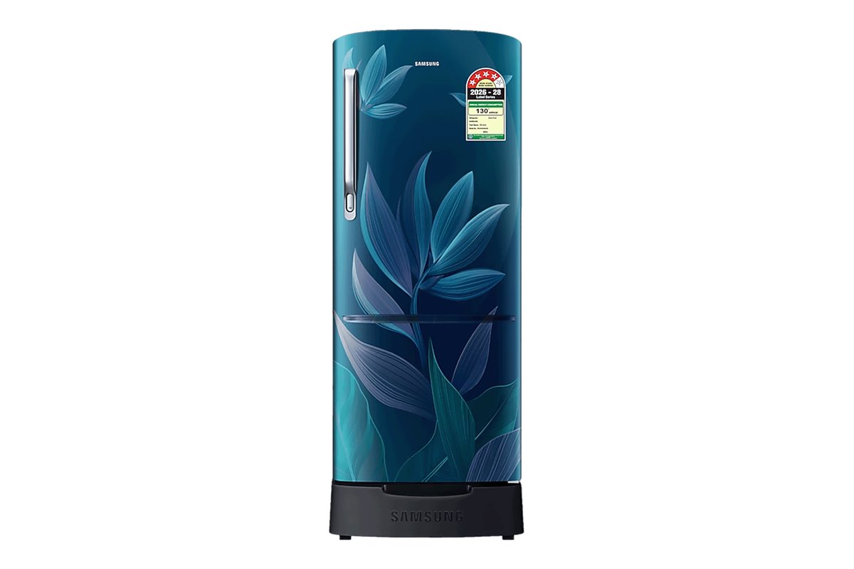 Samsung RR20H28249U 183 L 4-star direct-cool single-door refrigerator in Paradise Bloom Blue with base drawer
