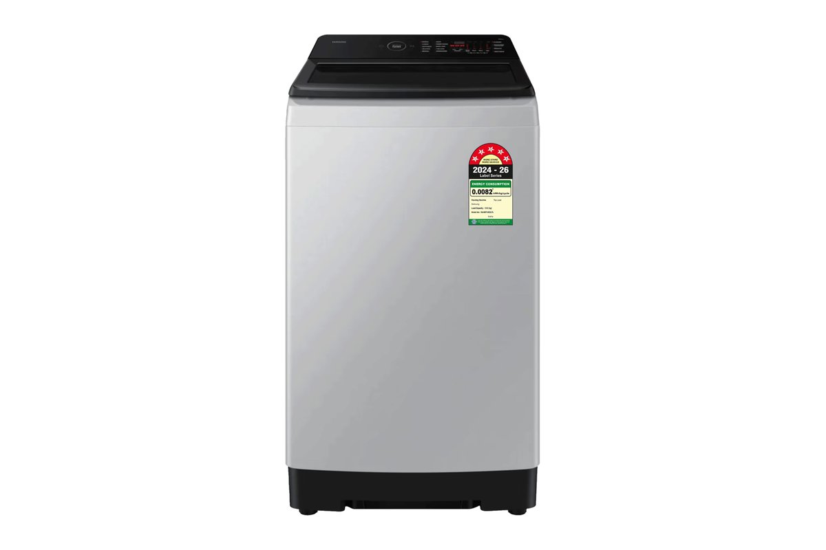 Samsung WA80F10E2LTL 10 kg top-load washing machine in lavender grey, front view